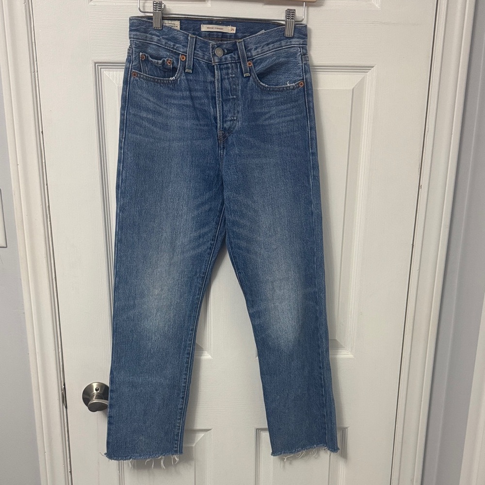 1. Levi's Button Fly Blue Straight Leg Jeans